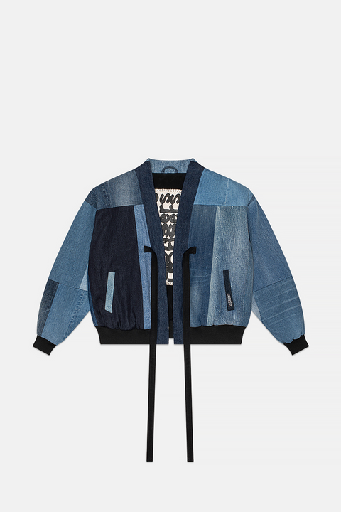 UPRISERS Upcycled Reversible Denim Bomber Jacket