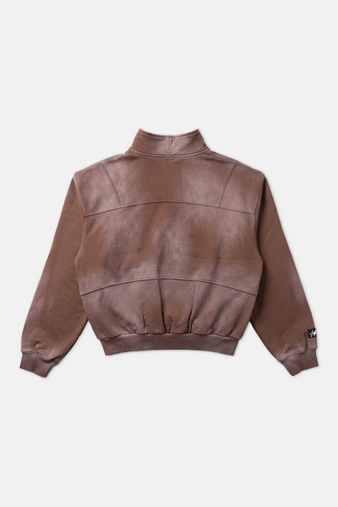 UPRS Brown Distressed Half Zip Sweatshirt