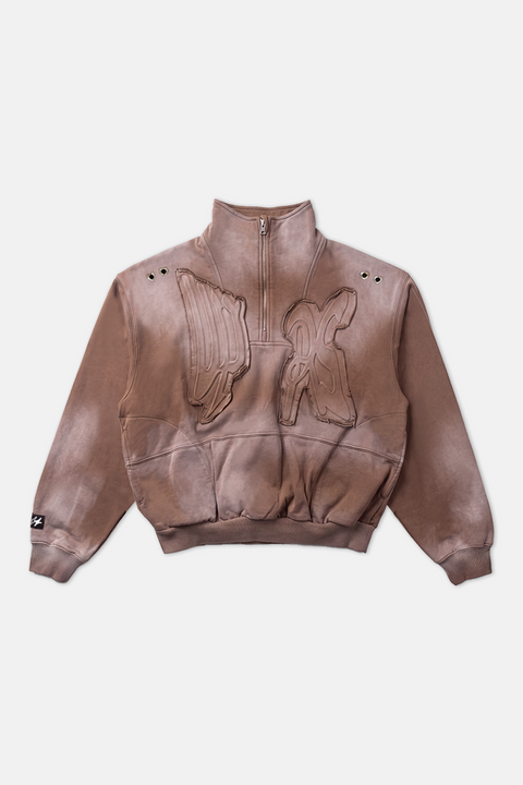 UPRS Brown Distressed Half Zip Sweatshirt