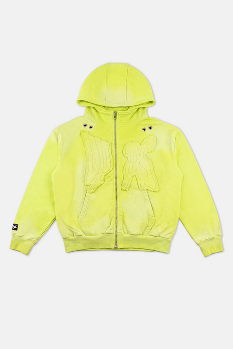 UPRS Green Distressed Full Zip Hoodie