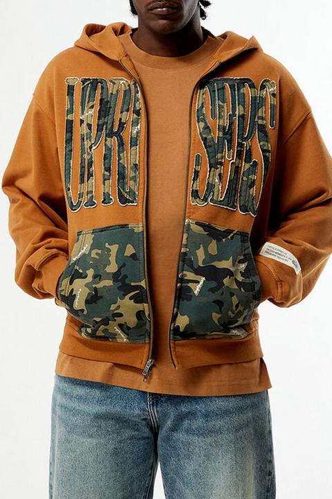 UPRISERS Brown Camo Full Zip Hoodie