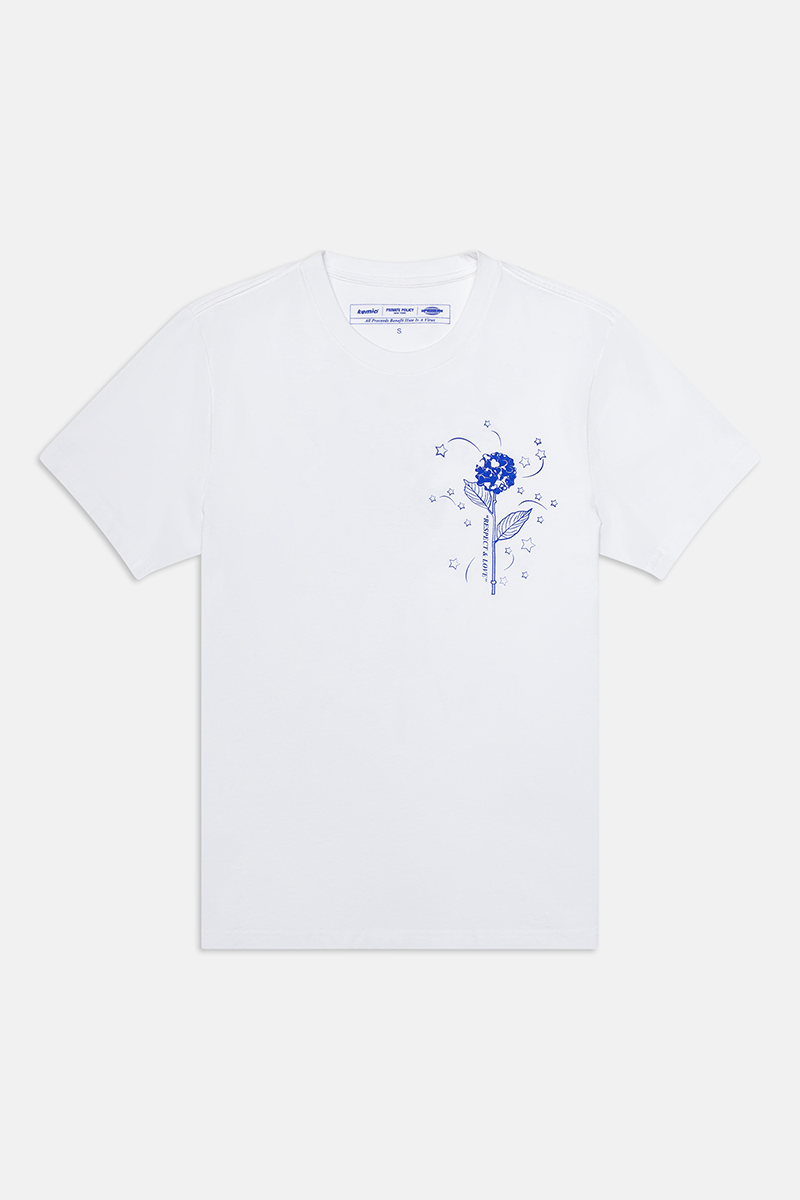 Kemio (けみお, ケミオ) x Private Policy x UPRISERS Pop Blue Puff Print White Tee (tしゃつ, tシャツ, シャツ) for Hate Is A Virus
