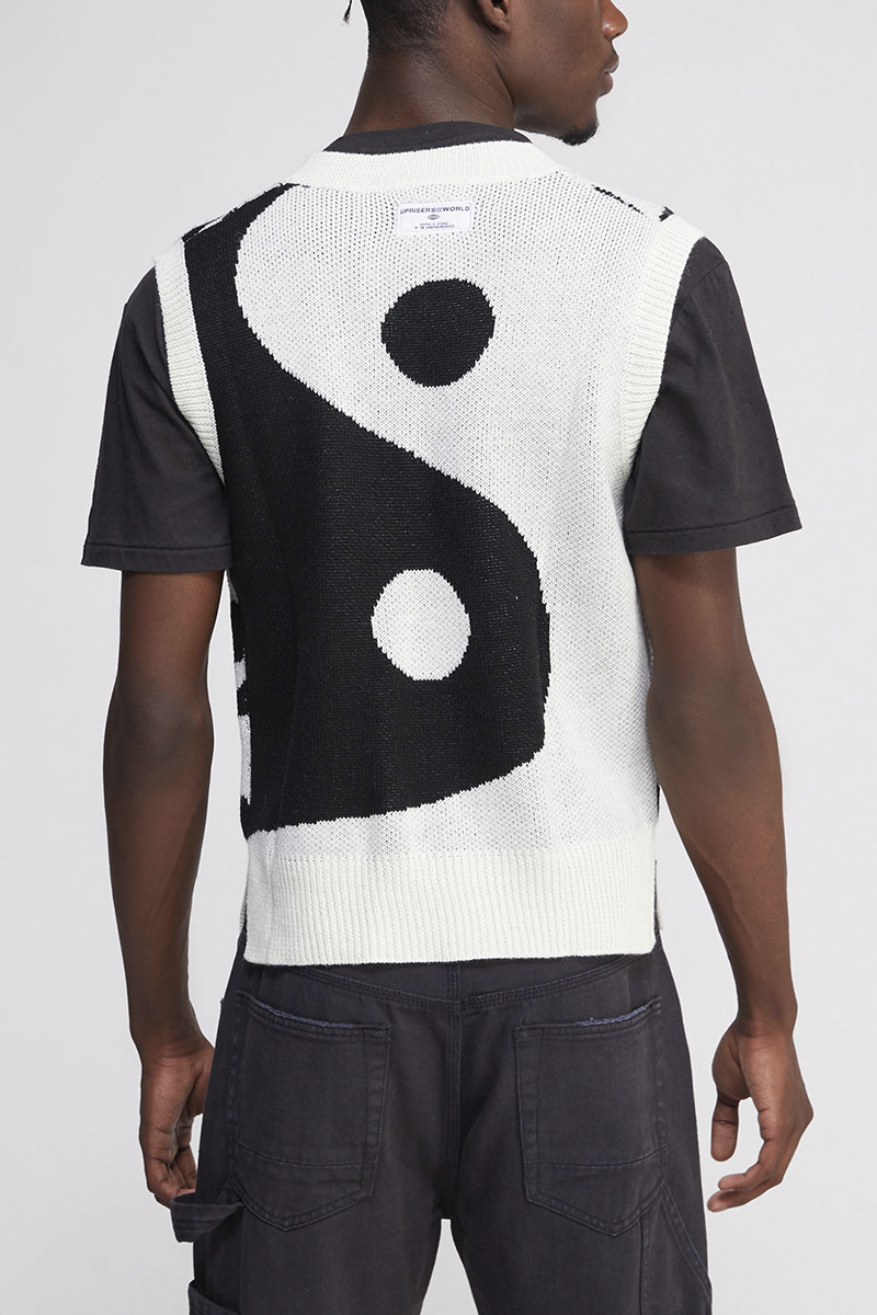 PacSun We Are Uprisers World Checkered Yin Yang Black and White Sweater Knit Vest Unisex Fit