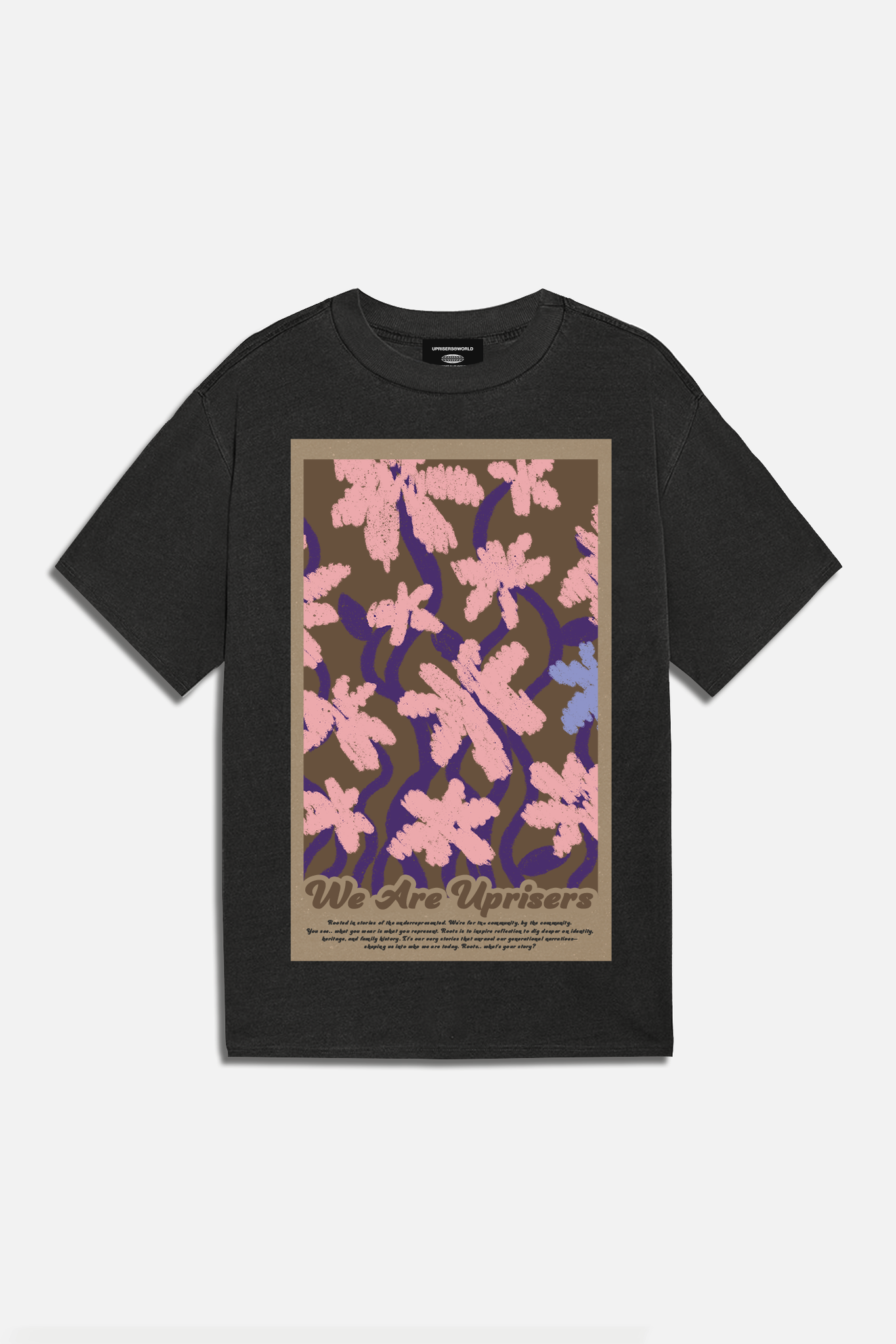 Imperfect Uprisers.World x Complex Roots Vintage Black Tee Oversized We are Uprisers floral graphic